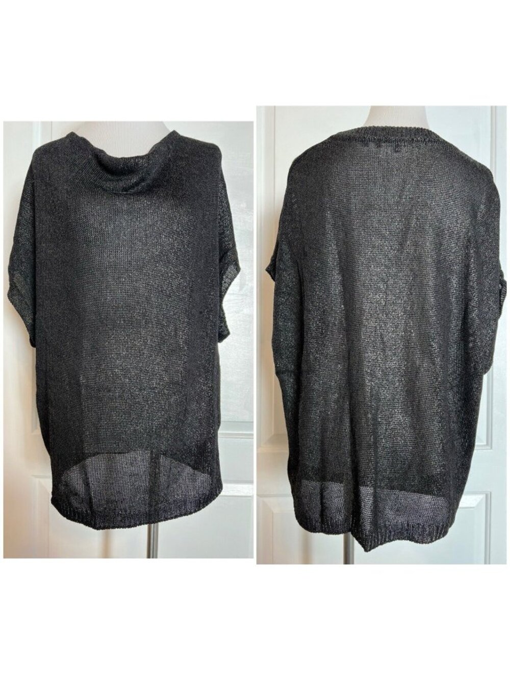Vince Designer Pullover Cowl Neck Silver Black Metallic Knit Sweater Rayon M